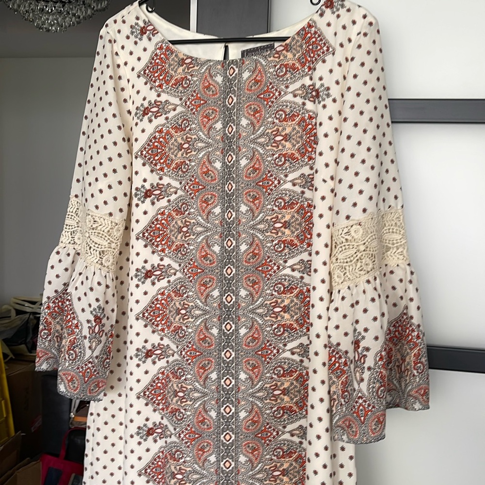 Luxology Paisley Crochet Bell Sleeves Shift Dress NWOT size 14